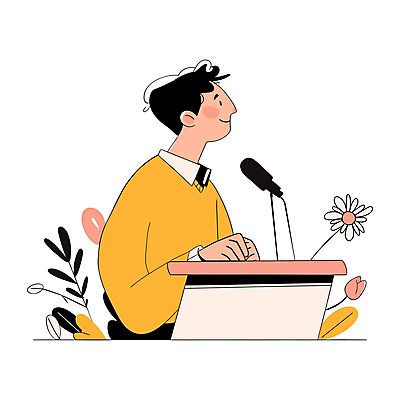 식물 남자 일러스트 비즈니스 한명 상반신 성인 노란색 발표 마이크 손모으기 단상 성인남자한명만 국내일러스트 AI파일 1 컬러 음향기기 사람 손짓 남자한명만 성인남자만 파일형식 벡터