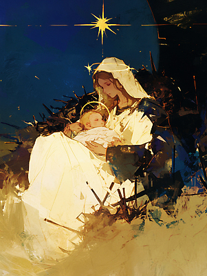 JPG 여자 남자 별 기독교 종교 일러스트 가족 안기 성인 두명 평화 천주교 아기 잠 축복 건초더미 마리아 아기예수 국내일러스트 AI일러스트 AI콘텐츠 자연요소 컨셉 관계 모션 사람 예수 건초 파일형식 더미