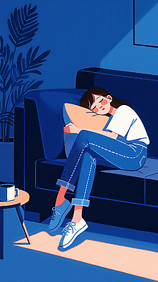 JPG 전신 여자 화분 쿠션 일러스트 안기 휴식 실내 그림자 한명 성인 컵 파란색 빛 소파 기댐 잠 편안함 웅크림 성인여자한명만 국내일러스트 AI일러스트 AI콘텐츠 1 식기 컬러 컨셉 의자 모션 사람 내부 감각 여자한명만 성인여자만 파일형식