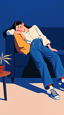 JPG 전신 여자 화분 쿠션 일러스트 탁자 휴식 실내 그림자 한명 성인 파란색 소파 기댐 잠 편안함 성인여자한명만 국내일러스트 AI일러스트 AI콘텐츠 1 컬러 가구 컨셉 의자 모션 사람 내부 감각 여자한명만 성인여자만 파일형식