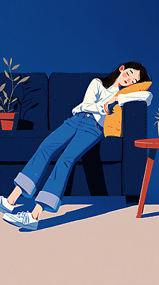 JPG 전신 여자 화분 쿠션 일러스트 탁자 휴식 실내 그림자 한명 성인 파란색 소파 기댐 잠 편안함 성인여자한명만 국내일러스트 AI일러스트 AI콘텐츠 1 컬러 가구 컨셉 의자 모션 사람 내부 감각 여자한명만 성인여자만 파일형식