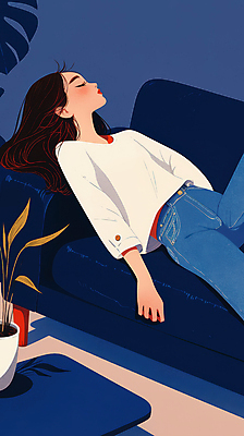 JPG 여자 화분 일러스트 탁자 휴식 실내 그림자 한명 상반신 성인 파란색 소파 눕기 잠 편안함 성인여자한명만 국내일러스트 AI일러스트 AI콘텐츠 1 컬러 가구 컨셉 의자 모션 사람 내부 감각 여자한명만 성인여자만 파일형식