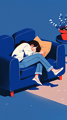 JPG 전신 여자 화분 쿠션 일러스트 안기 탁자 휴식 실내 그림자 한명 성인 파란색 소파 기댐 잠 편안함 웅크림 성인여자한명만 국내일러스트 AI일러스트 AI콘텐츠 1 컬러 가구 컨셉 의자 모션 사람 내부 감각 여자한명만 성인여자만 파일형식