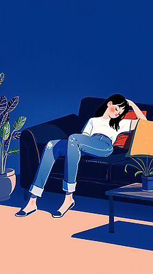 JPG 전신 여자 화분 쿠션 일러스트 탁자 휴식 실내 그림자 한명 성인 파란색 소파 손들기 기댐 잠 편안함 성인여자한명만 국내일러스트 AI일러스트 AI콘텐츠 1 컬러 가구 컨셉 의자 모션 사람 내부 감각 여자한명만 성인여자만 파일형식