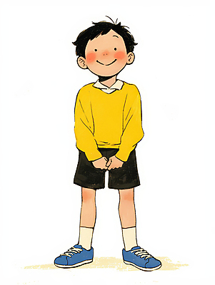 JPG 전신 남자 어린이 일러스트 한명 미소 소년 캐주얼 노란색 귀여움 편안함 손모으기 소년한명만 국내일러스트 AI일러스트 AI콘텐츠 1 옷 컬러 컨셉 표정 사람 손짓 감각 남자한명만 소년만 파일형식
