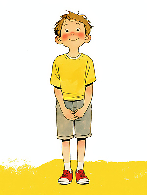 JPG 전신 남자 어린이 일러스트 한명 미소 소년 캐주얼 노란색 귀여움 편안함 손모으기 소년한명만 국내일러스트 AI일러스트 AI콘텐츠 1 옷 컬러 컨셉 표정 사람 손짓 감각 남자한명만 소년만 파일형식