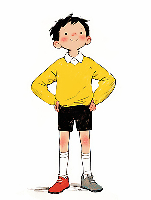 JPG 전신 남자 어린이 허리손 일러스트 한명 미소 소년 캐주얼 노란색 귀여움 편안함 소년한명만 국내일러스트 AI일러스트 AI콘텐츠 1 옷 컬러 포즈 컨셉 표정 사람 감각 남자한명만 소년만 파일형식