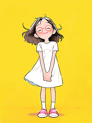 JPG 전신 원피스 여자 안경 어린이 일러스트 한명 미소 소녀 캐주얼 노란색 귀여움 흰색 편안함 손모으기 소녀한명만 안경낌 국내일러스트 AI일러스트 AI콘텐츠 1 잡화 옷 컬러 컨셉 표정 사람 손짓 감각 여자한명만 소녀만 파일형식