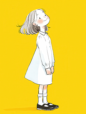 JPG 전신 원피스 여자 행복 어린이 일러스트 한명 미소 소녀 캐주얼 노란색 귀여움 흰색 편안함 손모으기 소녀한명만 국내일러스트 AI일러스트 AI콘텐츠 1 옷 감정 컬러 컨셉 표정 사람 손짓 감각 여자한명만 소녀만 파일형식