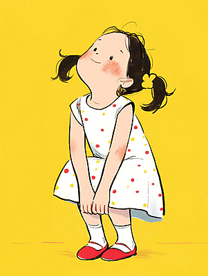 JPG 전신 원피스 여자 어린이 일러스트 한명 미소 소녀 캐주얼 노란색 귀여움 물방울무늬 흰색 편안함 웅크림 소녀한명만 국내일러스트 AI일러스트 AI콘텐츠 1 옷 컬러 컨셉 무늬 모션 표정 사람 감각 여자한명만 소녀만 파일형식