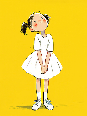 JPG 전신 원피스 여자 어린이 일러스트 한명 미소 소녀 캐주얼 노란색 귀여움 흰색 편안함 손모으기 소녀한명만 국내일러스트 AI일러스트 AI콘텐츠 1 옷 컬러 컨셉 표정 사람 손짓 감각 여자한명만 소녀만 파일형식