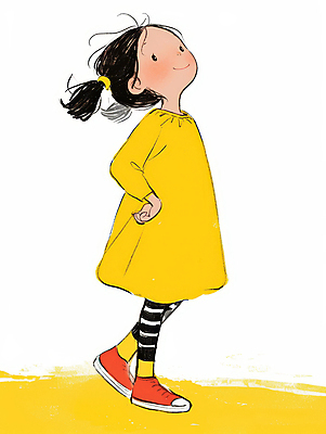 JPG 전신 원피스 여자 어린이 허리손 일러스트 한명 미소 소녀 캐주얼 노란색 귀여움 편안함 소녀한명만 국내일러스트 AI일러스트 AI콘텐츠 1 옷 컬러 포즈 컨셉 표정 사람 감각 여자한명만 소녀만 파일형식