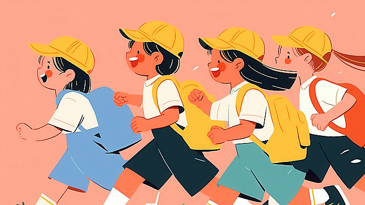 JPG 모자 여자 어린이 분홍색 일러스트 웃음 소녀 여러명 상반신 친구 소풍 걷기 그룹 백팩 소녀만 국내일러스트 AI일러스트 AI콘텐츠 잡화 컬러 다수 가방 관계 모션 표정 사람 야외활동 여자만 어린이만 파일형식