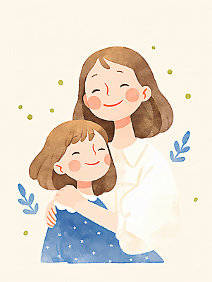 JPG 여자 딸 어린이 일러스트 포옹 엄마 따뜻함 사랑 웃음 소녀 상반신 성인 두명 여자만 국내일러스트 AI일러스트 AI콘텐츠 감정 가족 안기 표정 사람 파일형식