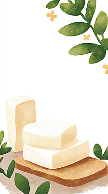 JPG 꽃 음식 일러스트 나뭇잎 수채화 치즈 사람없음 초록색 갈색 나무도마 카피스페이스 국내일러스트 AI일러스트 AI콘텐츠 식물 컬러 잎 유제품 도마 목재 공백 파일형식