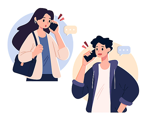 여자 남자 말풍선 일러스트 대화 들기 상반신 성인 두명 스마트폰 통화 소통 음성 성인만 연락 국내일러스트 AI파일 컨셉 모션 말하기 사람 핸드폰 스마트기기 파일형식 벡터