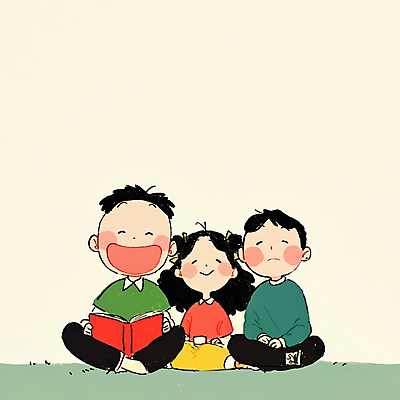 JPG 여자 남자 행복 어린이 일러스트 가족 함께함 따뜻함 사랑 웃음 들기 앉기 소녀 소년 잔디 성인 일상 책 세명 독서 화목 국내일러스트 AI일러스트 AI콘텐츠 식물 감정 컨셉 관계 모션 표정 사람 라이프 파일형식