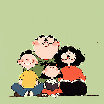 JPG 여자 남자 행복 안경 어린이 일러스트 가족 함께함 따뜻함 사랑 미소 들기 앉기 소녀 소년 여러명 성인 일상 책 독서 화목 안경낌 국내일러스트 AI일러스트 AI콘텐츠 잡화 감정 다수 컨셉 관계 모션 표정 사람 라이프 파일형식