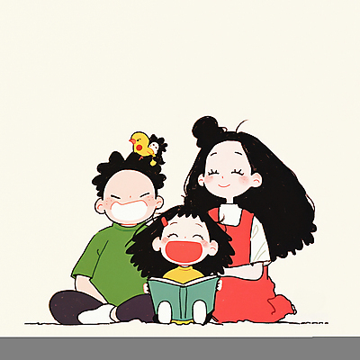 JPG 여자 남자 행복 어린이 일러스트 가족 조류 함께함 따뜻함 사랑 웃음 들기 앉기 소녀 소년 성인 일상 책 세명 독서 화목 국내일러스트 AI일러스트 AI콘텐츠 동물 감정 컨셉 관계 모션 표정 사람 라이프 파일형식