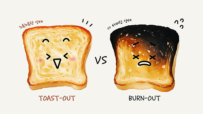 PSD 일러스트 웃음 사람없음 비교 굽기 식빵 토스트 태움 울상 번아웃증후군 국내일러스트 토스트아웃 빵 컨셉 표정 구이 사회이슈 신조어 파일형식