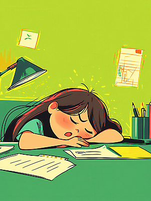 JPG 학생 여자 종이 어린이 엎드리기 일러스트 피곤 한명 소녀 상반신 초록색 학습 필기구 눈감음 짜증 졸음 책상 포스트잇 연필꽂이 소녀한명만 국내일러스트 AI일러스트 AI콘텐츠 1 교육 감정 컬러 가구 컨셉 모션 문구용품 사람 메모지 여자한명만 소녀만 파일형식