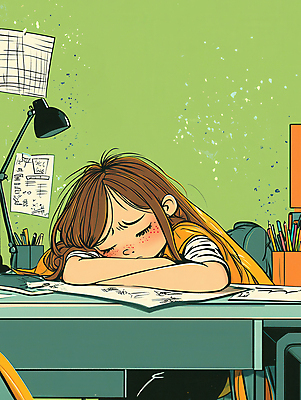 JPG 학생 여자 종이 어린이 엎드리기 일러스트 피곤 한명 소녀 상반신 초록색 학습 필기구 눈감음 짜증 지루함 책상 포스트잇 그림 연필꽂이 소녀한명만 국내일러스트 AI일러스트 AI콘텐츠 1 교육 감정 컬러 가구 컨셉 모션 문구용품 사람 메모지 여자한명만 소녀만 파일형식