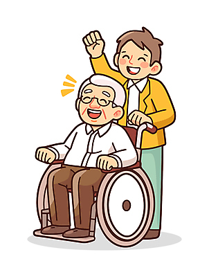 전신 노년 남자 일러스트 따뜻함 건강 서기 웃음 앉기 성인 두명 손들기 도움 간호 복지 휠체어 노인복지 요양보호사 동행 보살핌 남자만 일러캐릭터 AI파일 직업 캐릭터 컨셉 모션 표정 사람 사회이슈 파일형식 벡터