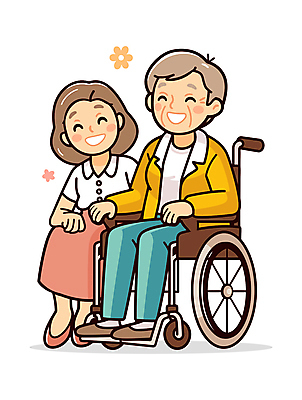 전신 여자 노년 꽃 일러스트 따뜻함 건강 웃음 앉기 성인 두명 도움 간호 복지 휠체어 노인복지 요양보호사 동행 보살핌 여자만 일러캐릭터 AI파일 식물 직업 캐릭터 컨셉 모션 표정 사람 사회이슈 파일형식 벡터