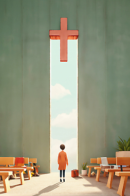 JPG 전신 구름 여자 종교 벽 십자가 의자 일러스트 하늘 실내 그림자 한명 서기 성인 빛 교회 홀 신성 성인여자한명만 국내일러스트 AI일러스트 AI콘텐츠 자연요소 1 가구 종교건축 모션 사람 내부 건물 공간 여자한명만 성인여자만 파일형식