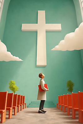 JPG 전신 구름 남자 종교 벽 하늘색 십자가 의자 일러스트 실내 그림자 한명 서기 성인 빛 교회 올려보기 신성 성인남자한명만 국내일러스트 AI일러스트 AI콘텐츠 자연요소 1 가구 종교건축 모션 사람 내부 건물 파란색 남자한명만 성인남자만 파일형식