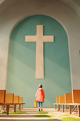 JPG 전신 여자 종교 벽 십자가 의자 일러스트 실내 그림자 한명 서기 성인 파란색 빛 교회 홀 신성 성인여자한명만 국내일러스트 AI일러스트 AI콘텐츠 1 컬러 가구 종교건축 모션 사람 내부 건물 공간 여자한명만 성인여자만 파일형식