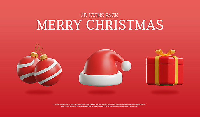 PSD 아이콘 크리스마스 겨울 산타모자 사람없음 장식 빨간색 선물상자 세트 3D아이콘 3D 입체 오브젝트 엘리먼트 연말 오너먼트 모자_잡화 계절 기념일 컬러 크리스마스장식 선물 상자 디지털합성 파일형식