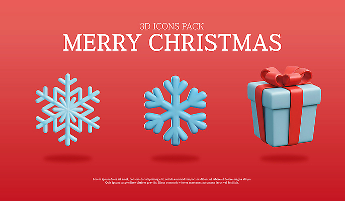 PSD 아이콘 리본 크리스마스 겨울 눈꽃 사람없음 빨간색 선물상자 세트 3D아이콘 3D 눈송이 입체 오브젝트 엘리먼트 연말 계절 기념일 컬러 눈_날씨 선물 상자 디지털합성 파일형식