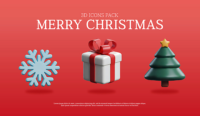 PSD 아이콘 리본 크리스마스 겨울 눈꽃 사람없음 빨간색 선물상자 세트 3D아이콘 크리스마스트리 3D 눈송이 입체 오브젝트 엘리먼트 연말 계절 기념일 컬러 눈_날씨 선물 상자 디지털합성 파일형식
