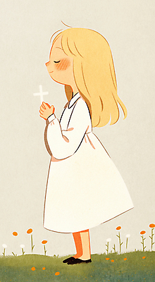 JPG 전신 원피스 여자 꽃 기독교 어린이 십자가 일러스트 한명 서기 들기 소녀 초원 평화 눈감음 기도 손모으기 소녀한명만 국내일러스트 AI일러스트 AI콘텐츠 식물 1 옷 종교 컨셉 모션 사람 손짓 여자한명만 소녀만 파일형식