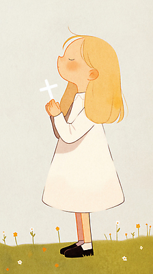 JPG 전신 원피스 여자 꽃 기독교 어린이 십자가 일러스트 한명 서기 들기 소녀 초원 평화 눈감음 기도 손모으기 소녀한명만 국내일러스트 AI일러스트 AI콘텐츠 식물 1 옷 종교 컨셉 모션 사람 손짓 여자한명만 소녀만 파일형식