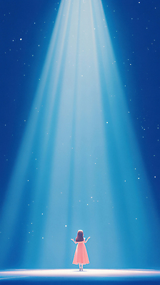 JPG 원피스 여자 어린이 일러스트 한명 서기 소녀 파란색 빛 반짝임 스포트라이트 소녀한명만 국내일러스트 AI일러스트 AI콘텐츠 1 옷 컬러 모션 사람 여자한명만 소녀만 파일형식