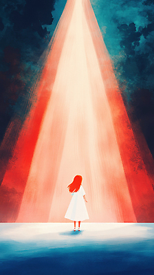 JPG 전신 원피스 여자 어린이 일러스트 조명 한명 서기 소녀 빨간색 빛 스포트라이트 소녀한명만 국내일러스트 AI일러스트 AI콘텐츠 1 옷 컬러 모션 사람 여자한명만 소녀만 파일형식