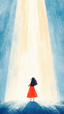 JPG 전신 원피스 여자 어린이 일러스트 조명 그림자 한명 서기 소녀 파란색 빛 올려보기 스포트라이트 소녀한명만 국내일러스트 AI일러스트 AI콘텐츠 1 옷 컬러 모션 사람 여자한명만 소녀만 파일형식