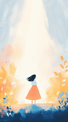 JPG 전신 여자 어린이 잎 일러스트 자연 하늘 한명 서기 소녀 빛 치마 노을 풀 스포트라이트 소녀한명만 국내일러스트 AI일러스트 AI콘텐츠 자연요소 식물 1 모션 하의 사람 생태계 여자한명만 소녀만 파일형식