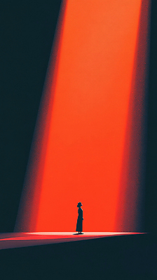 JPG 전신 남자 일러스트 한명 서기 성인 빨간색 빛 검은색 올려보기 스포트라이트 성인남자한명만 국내일러스트 AI일러스트 AI콘텐츠 1 컬러 모션 사람 남자한명만 성인남자만 파일형식