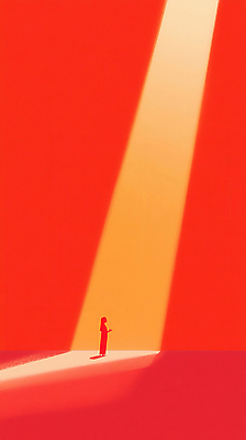 JPG 전신 남자 실루엣 일러스트 한명 서기 성인 빨간색 빛 노란색 스포트라이트 성인남자한명만 국내일러스트 AI일러스트 AI콘텐츠 1 컬러 모션 촬영기법 사람 남자한명만 성인남자만 파일형식