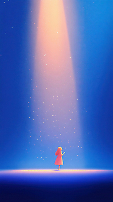 JPG 전신 원피스 여자 어린이 일러스트 한명 서기 소녀 파란색 빛 반짝임 스포트라이트 소녀한명만 국내일러스트 AI일러스트 AI콘텐츠 1 옷 컬러 모션 사람 여자한명만 소녀만 파일형식