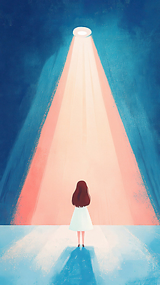 JPG 전신 원피스 여자 어린이 분홍색 일러스트 한명 서기 소녀 파란색 빛 치마 스포트라이트 소녀한명만 국내일러스트 AI일러스트 AI콘텐츠 1 옷 컬러 모션 하의 사람 여자한명만 소녀만 파일형식