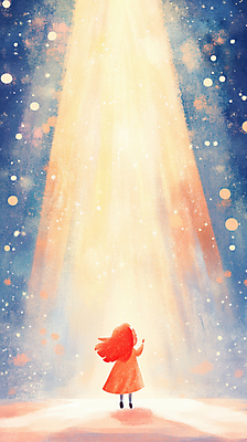 JPG 전신 원피스 여자 어린이 일러스트 밝음 한명 서기 소녀 빛 희망 올려보기 스포트라이트 소녀한명만 국내일러스트 AI일러스트 AI콘텐츠 1 옷 감정 모션 사람 여자한명만 소녀만 파일형식