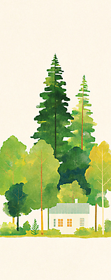 JPG 나무 일러스트 자연 주택 풍경 사람없음 초록색 평화 풀 숲속 국내일러스트 AI일러스트 AI콘텐츠 식물 컬러 컨셉 건물 숲 생태계 파일형식