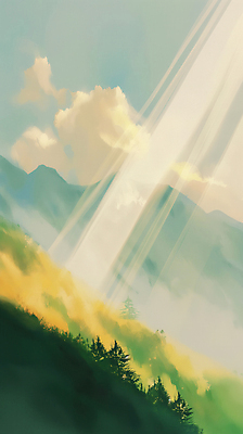 JPG 구름 일러스트 자연 하늘 산 풍경 사람없음 빛 햇빛 국내일러스트 AI일러스트 AI콘텐츠 자연요소 태양 생태계 파일형식