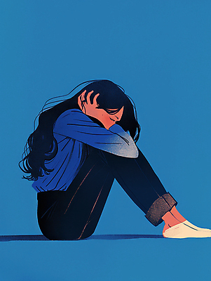 JPG 전신 긴머리 여자 일러스트 맨발 한명 앉기 성인 파란색 슬픔 불안 웅크림 감싸기 우울감 성인여자한명만 국내일러스트 AI일러스트 AI콘텐츠 1 헤어스타일 감정 컬러 모션 발 사람 여자한명만 성인여자만 파일형식