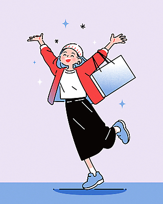 전신 여자 겨울 일러스트 한명 웃음 들기 이벤트 성인 반짝임 쇼핑 쇼핑백 만세 가을 즐거움 연말 한발서기 성인여자한명만 국내일러스트 AI파일 1 계절 감정 가방 모션 표정 서기 사람 여자한명만 성인여자만 파일형식 벡터