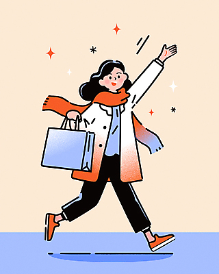 전신 여자 겨울 일러스트 한명 웃음 들기 이벤트 성인 반짝임 쇼핑 달리기 쇼핑백 목도리 가을 즐거움 겨울옷 손인사 연말 성인여자한명만 국내일러스트 AI파일 1 잡화 옷 계절 감정 가방 모션 표정 사람 인사 여자한명만 성인여자만 파일형식 벡터